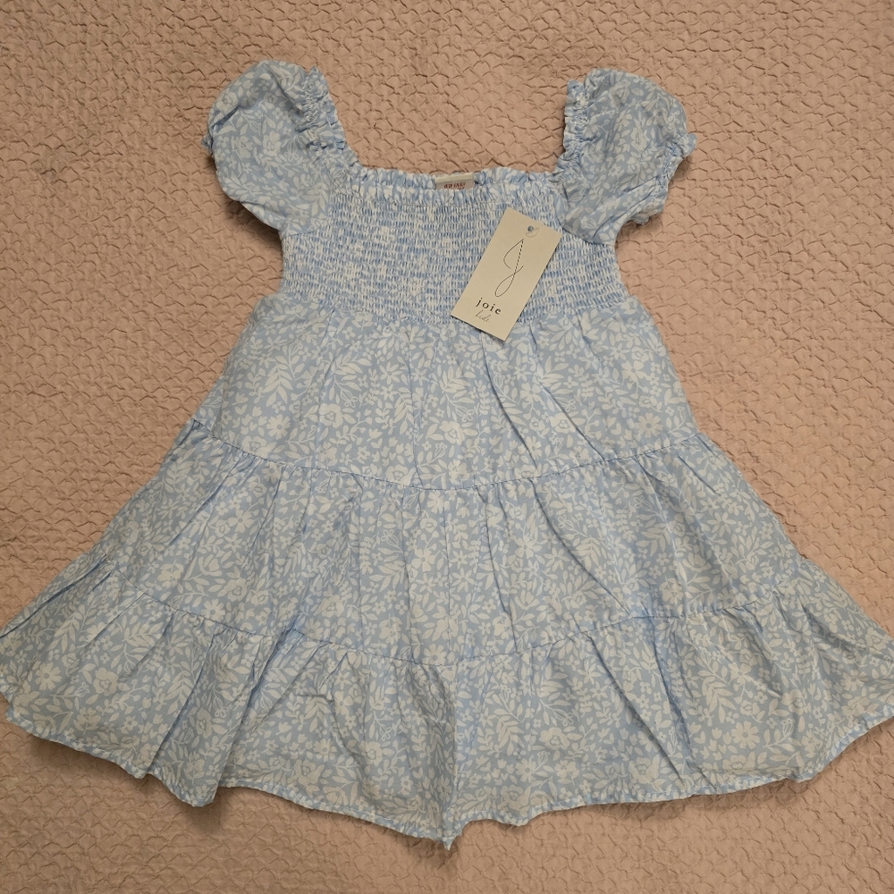 NWT Joie Toddler Girl Light Blue Floral Puff Sleeve Cotton Dress Size 2T-3T
